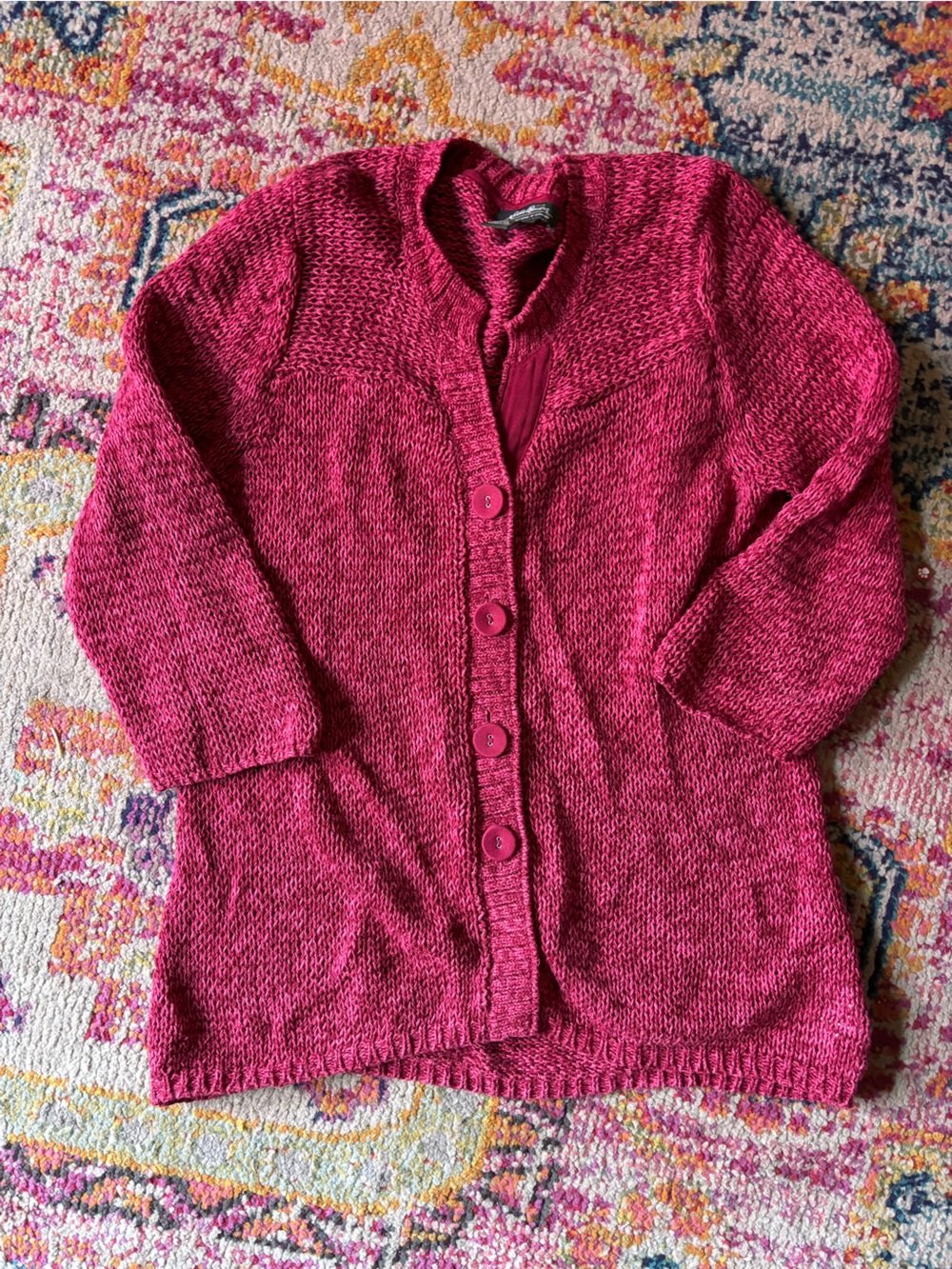 Eddie Bauer Chunky Knit Button Down Cardigan Sweater Magenta Pink S